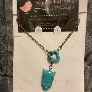 Handcrafted turquoise owl necklace